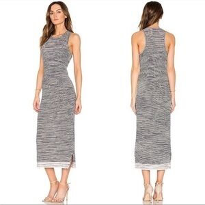 THEORY Intrella Gray Space Dye Striped Linen Blend Sleeveless Maxi Dress